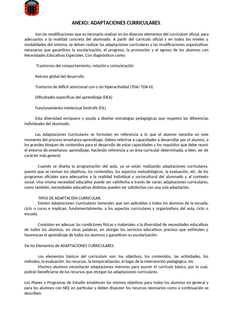 Adaptaciones Curriculares para NEE | PDF | Plan de estudios | Evaluación