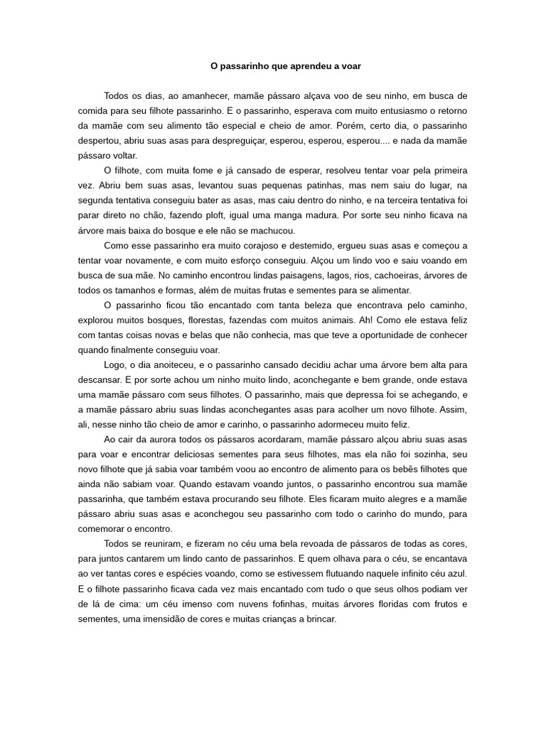 O Passarinho que Aprendeu a Voar | PDF | Voo