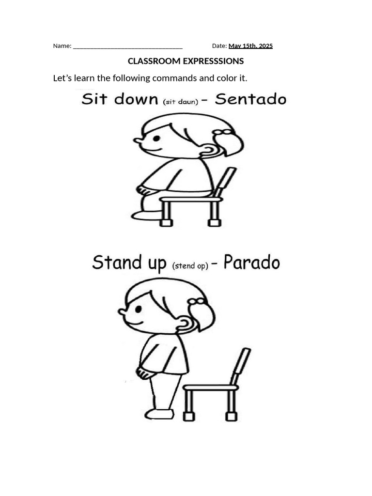 Classroom Commands Coloring Activity | PDF