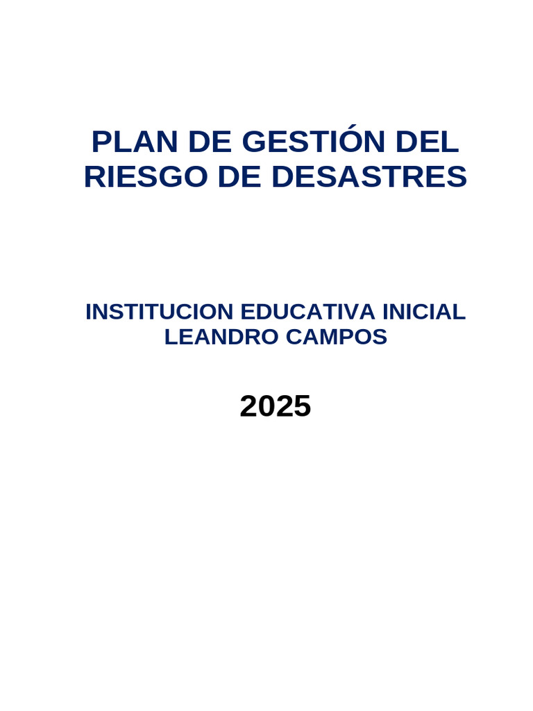 Plan de Estion de Riesgo - 2025 Leandro Campos | PDF | Defensa Civil ...