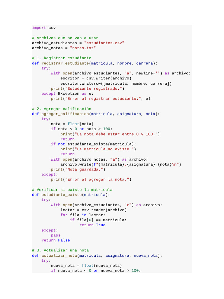 Gestión de Estudiantes y Notas en Python | PDF