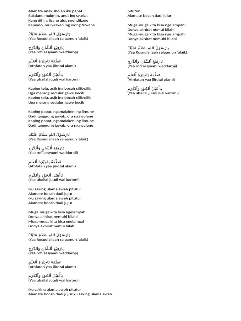 Alamate Anak Sholeh Iku Papat | PDF