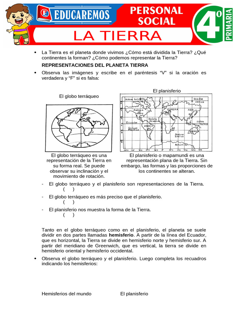 La Tierra para Cuarto Grado de Primaria | PDF | Tierra | Mapa