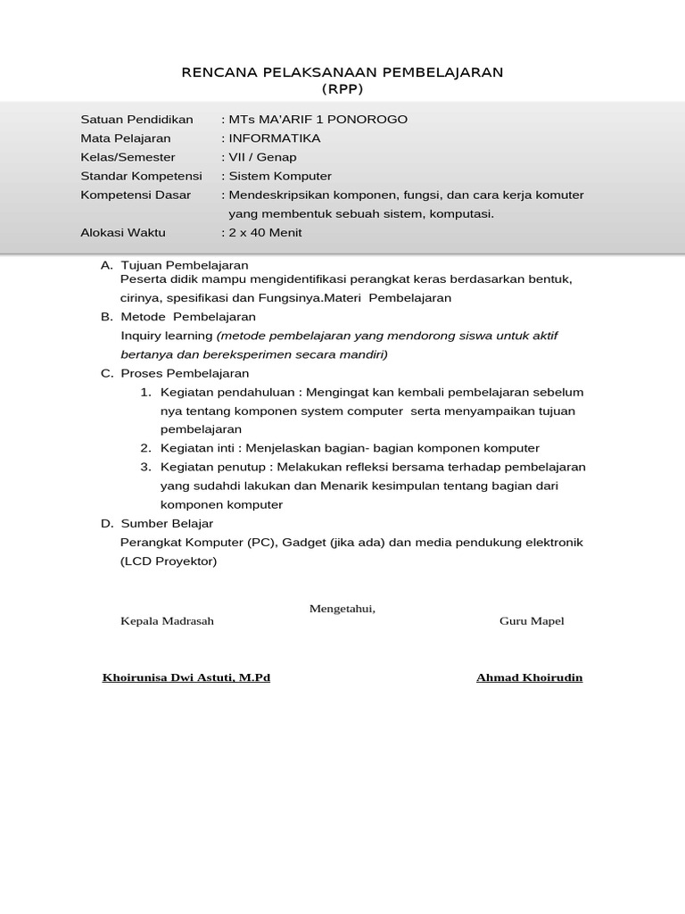 RPP Informatika Vii 25 | PDF