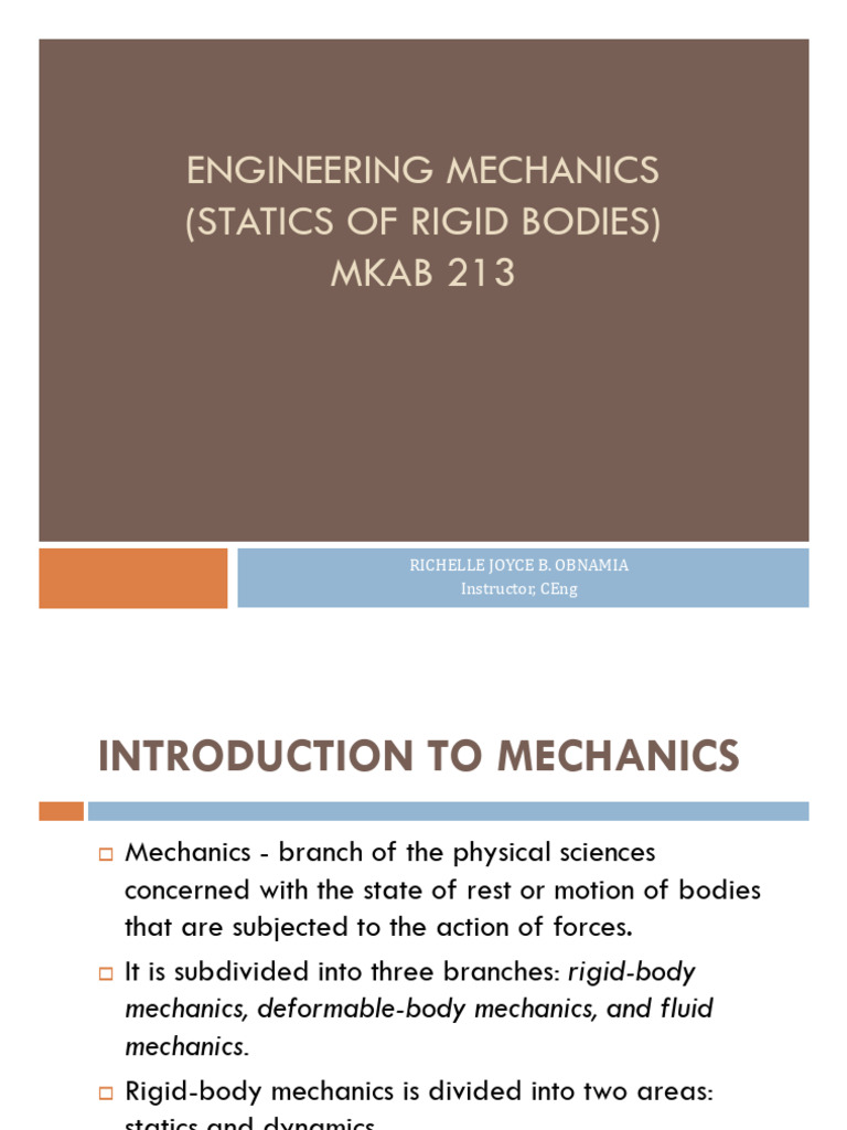 Statics of Rigid Bodies Overview | PDF | Force | Mechanics