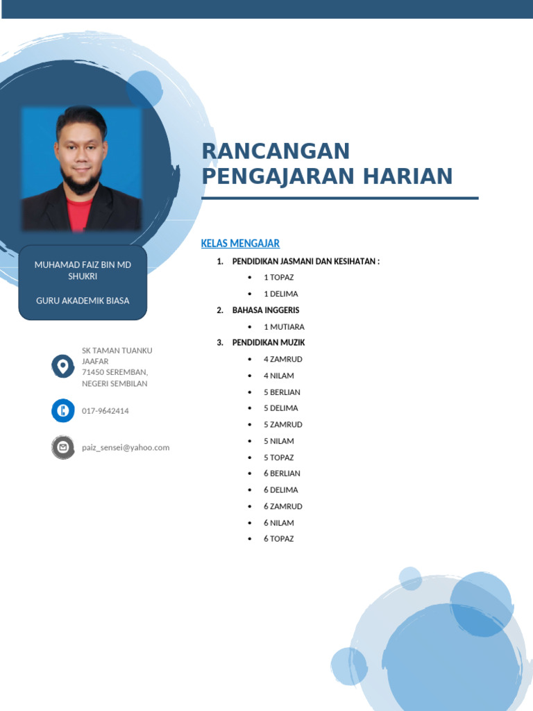 Rancangan Pengajaran Harian Kelas | PDF