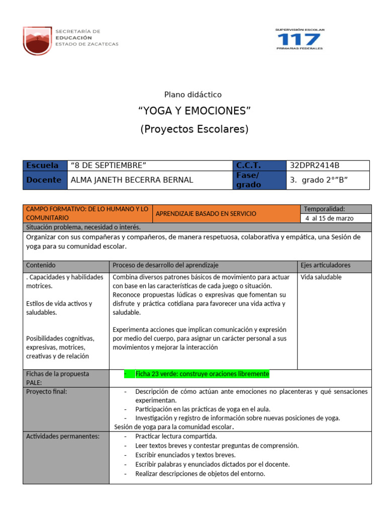Proyecto de Yoga y Emociones en 2° Grado | PDF | Las emociones ...