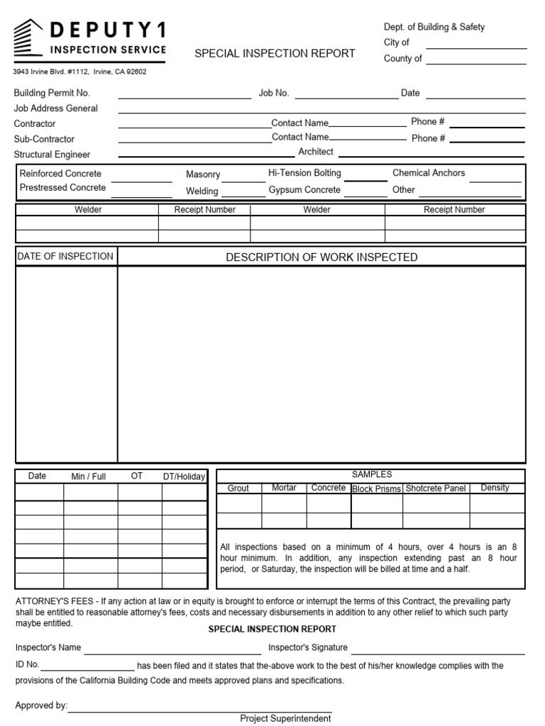 Special Inspection Report: Description of Work Inspected | PDF ...