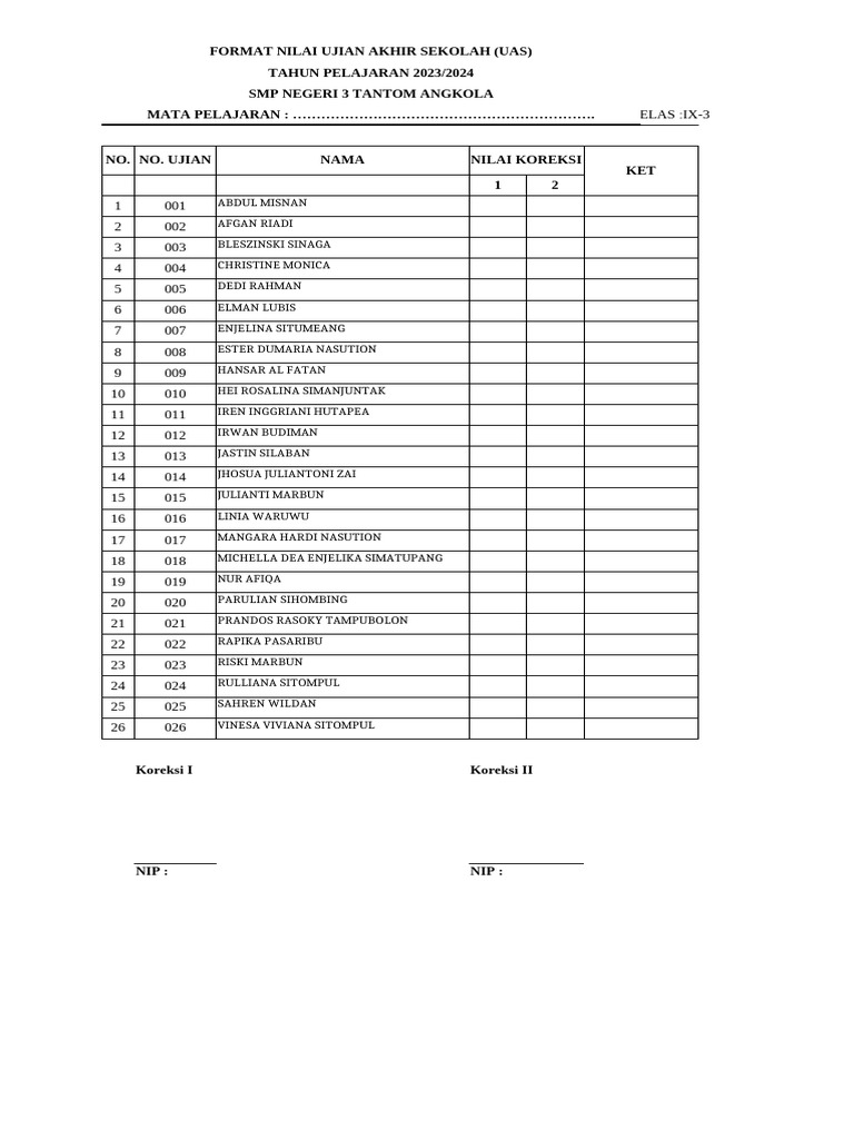 Format UAS SMP Negeri 3 Tantom Angkola | PDF