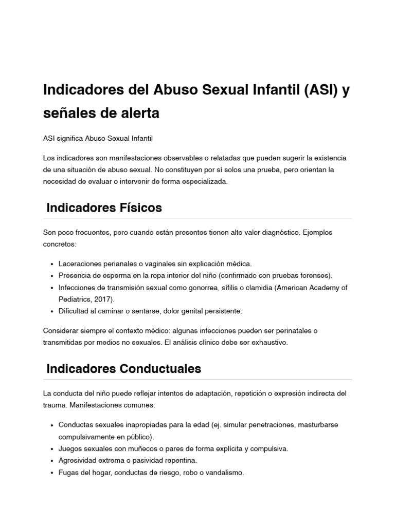 Indicadores de Abuso Sexual Infantil | PDF | Abuso Sexual Infantil ...