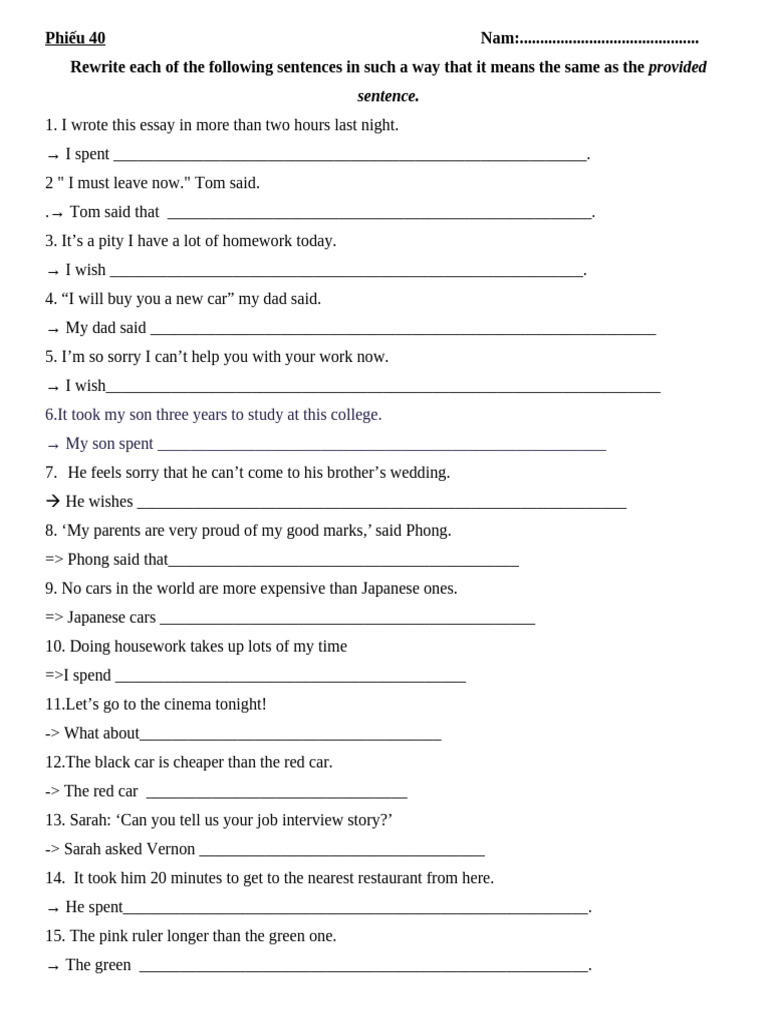 Sentence Rewriting Exercises | PDF