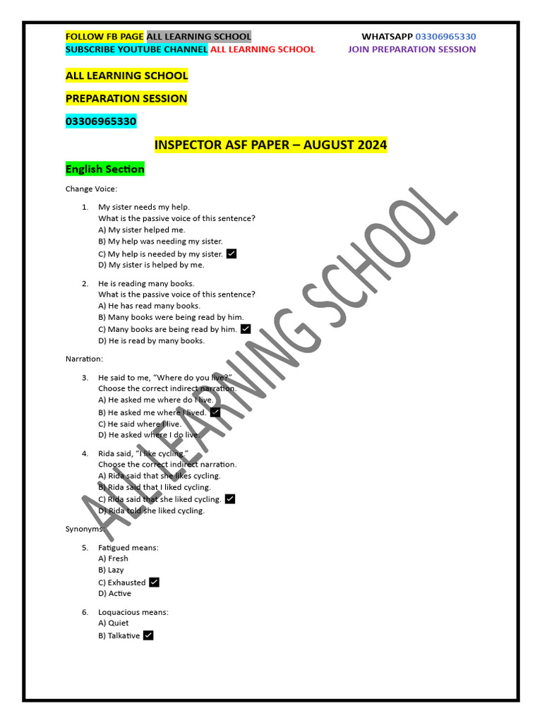 INSPECTOR ASF PAPER May 2025 | PDF | Punjab