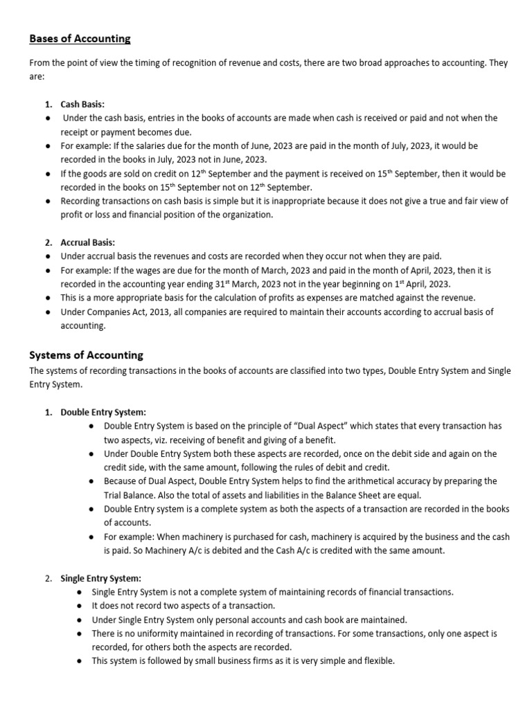Bases & Systems of Accounting | PDF | Debits And Credits | Financial ...