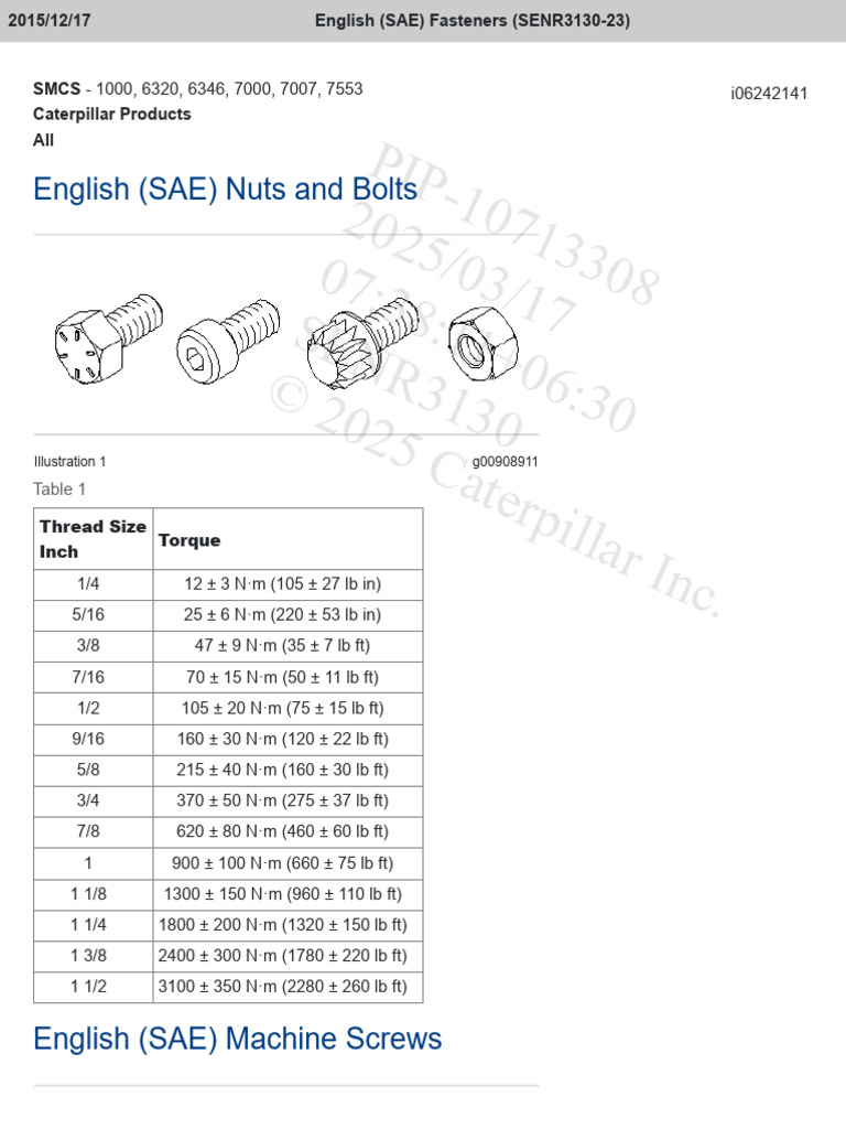 Torque Specifications (SENR3130) | PDF | Screw | Metalworking