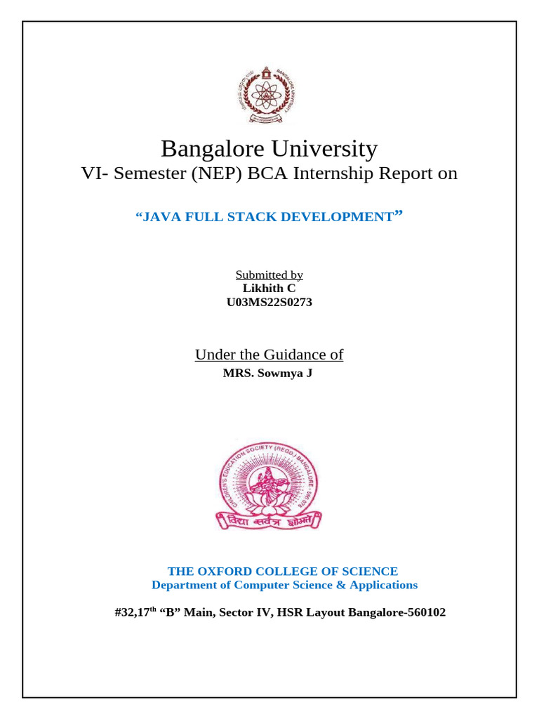 BCA Internship Report: Java Full Stack Development | PDF | Java ...