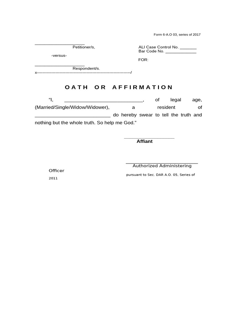 Form 6-A.O 03 Oath Affirmation Template | PDF