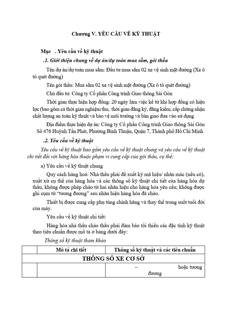 Chuong V - Yeu Cau Ve Ky Thuat | PDF