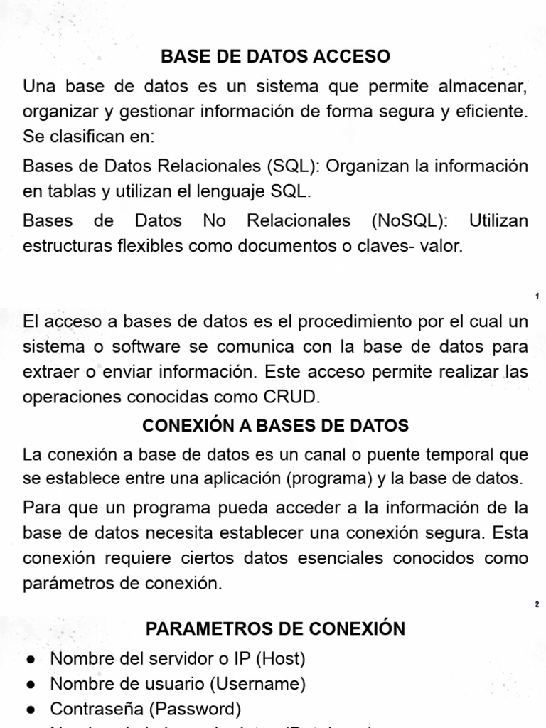 Acceso y Conexión a Bases de Datos | PDF | Bases de datos | Mi sql