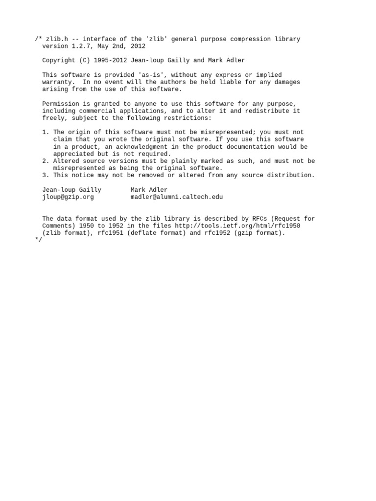 zlib Compression Library Interface | PDF
