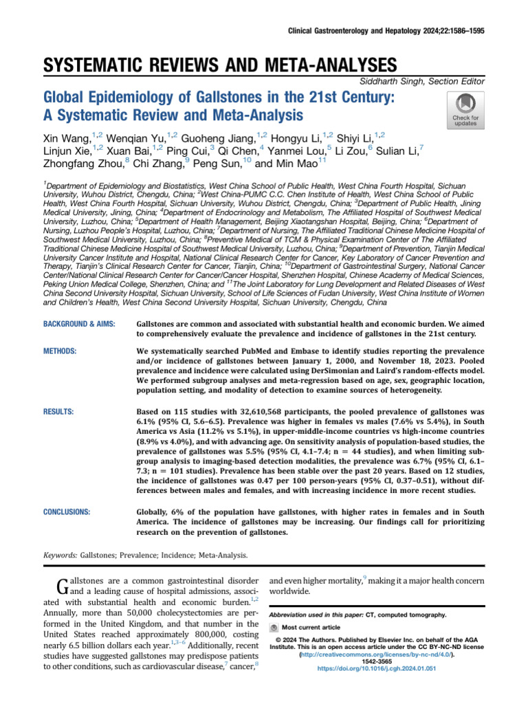 Global Epidemiology of Gallstones in The 21st Century A Systematic ...