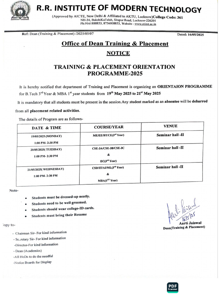 T&P Orientation Notice | PDF