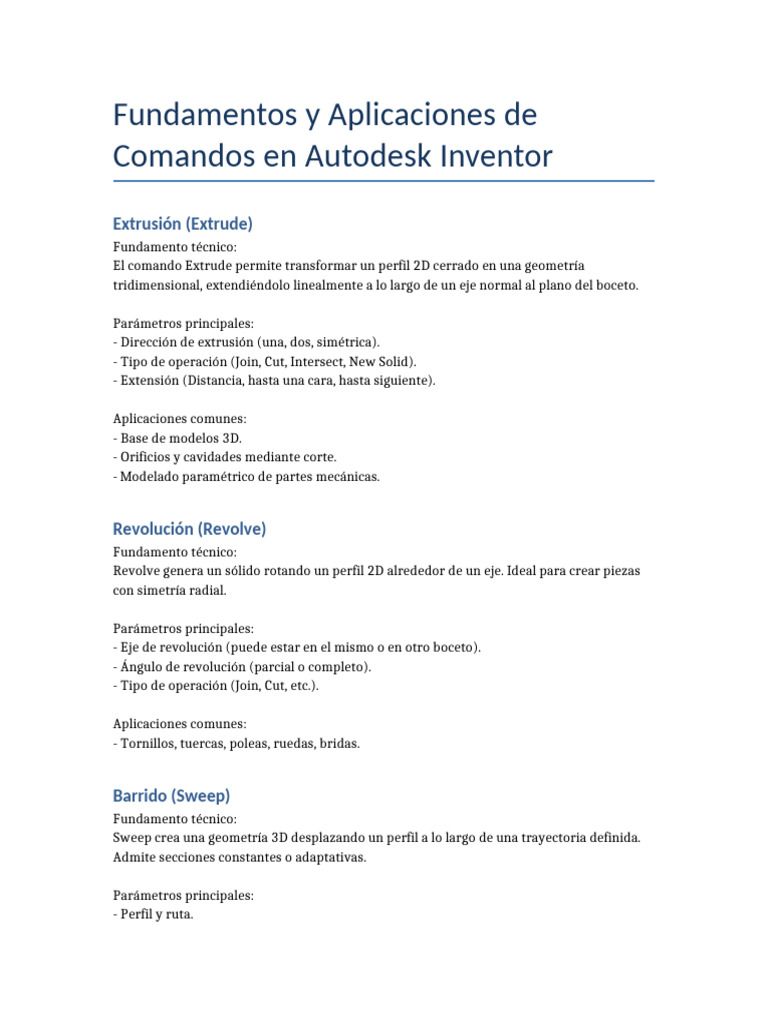 Comandos Clave en Autodesk Inventor | PDF