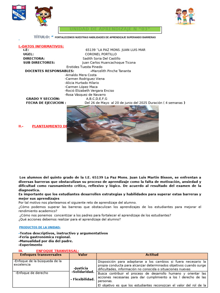 Unidad de Aprendizaje N 03 en Proceso | PDF | Aprendizaje | Ciencias ...