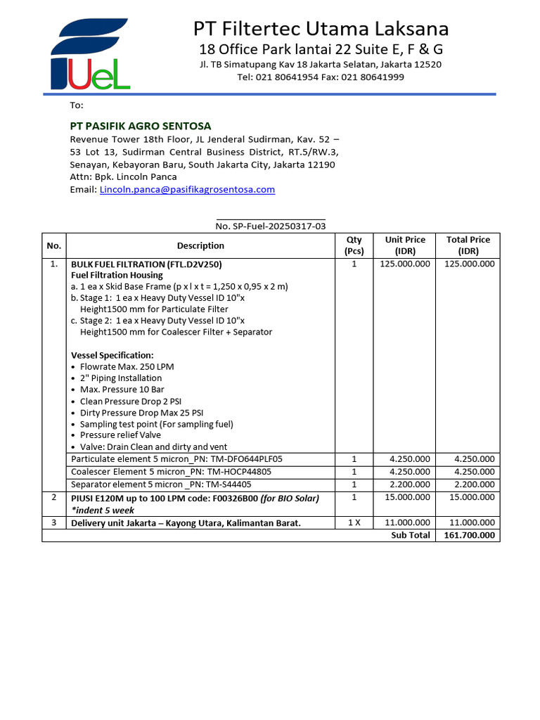 Surat Penawaran Unit Pt Fuel To Pt Pas 17 03 25 Pdf Chemical