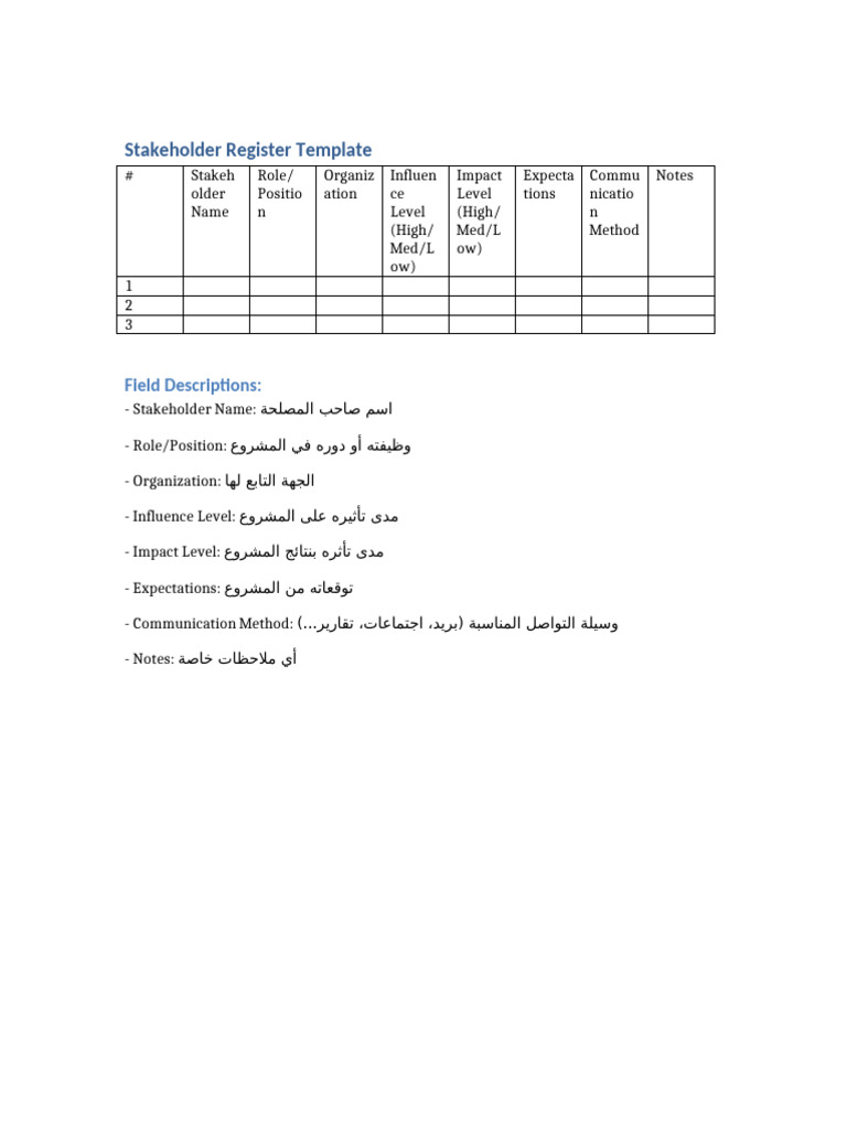 Stakeholder Register Template | PDF