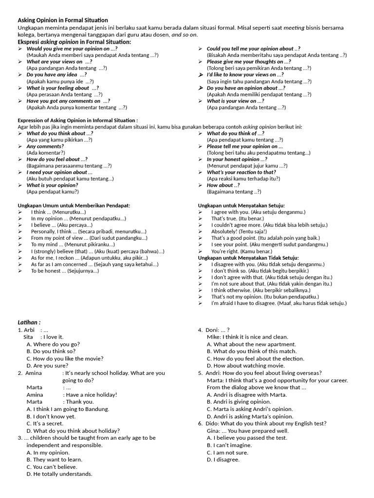 Expression Asking and Giving Opinion | PDF