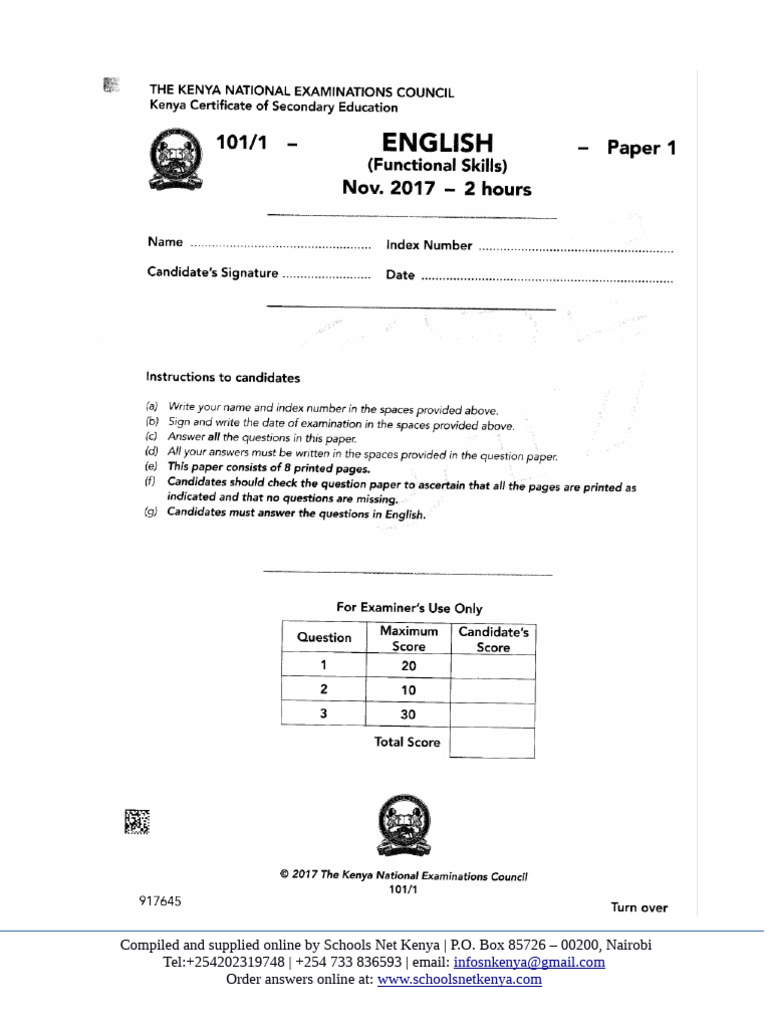 KCSE 2017 English Paper 1 Answers | PDF