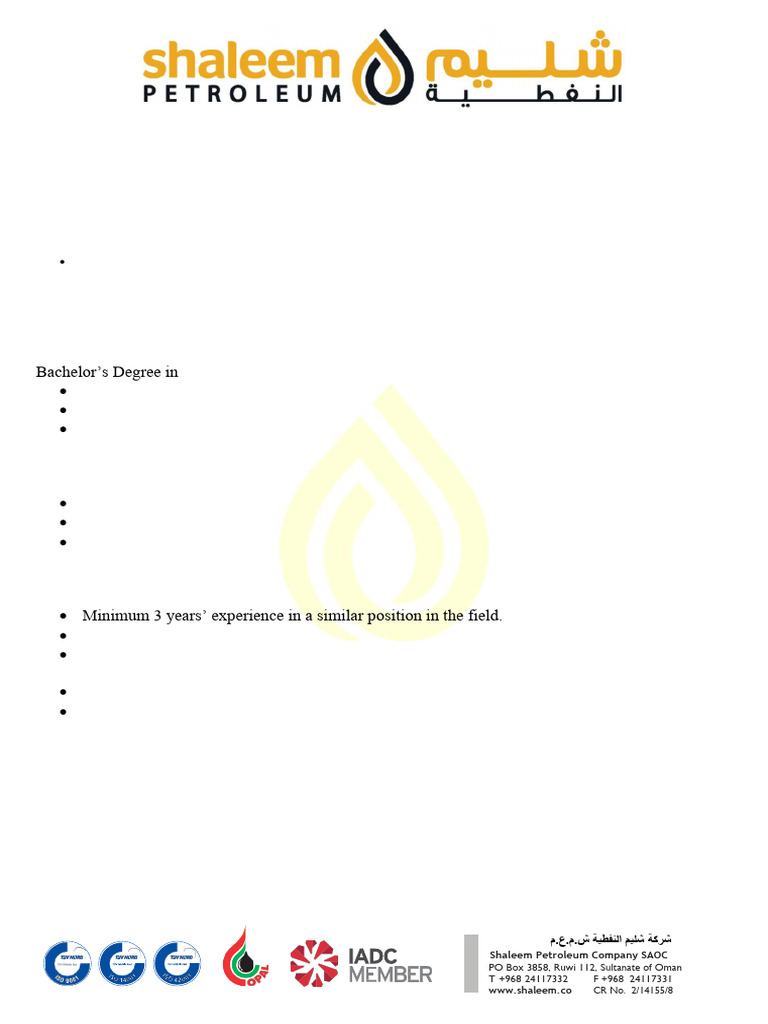 Drilling Engineer Vacancies at Shaleem Petroleum | PDF | Engineering ...