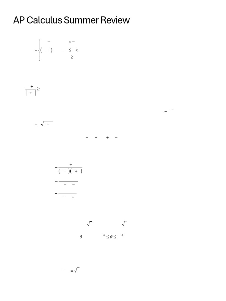 AP Calculus Summer Review Exercises | PDF | Function (Mathematics ...