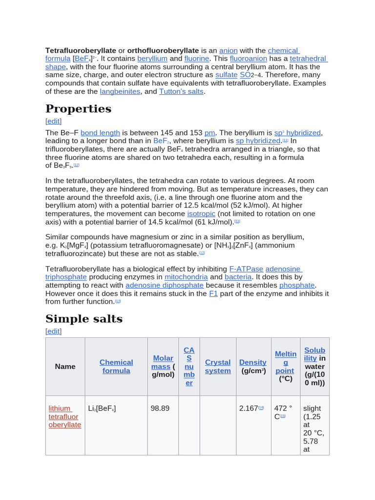 Structure and Properties of BeF4²⁻ Anion | PDF | Atoms | Chemical Elements