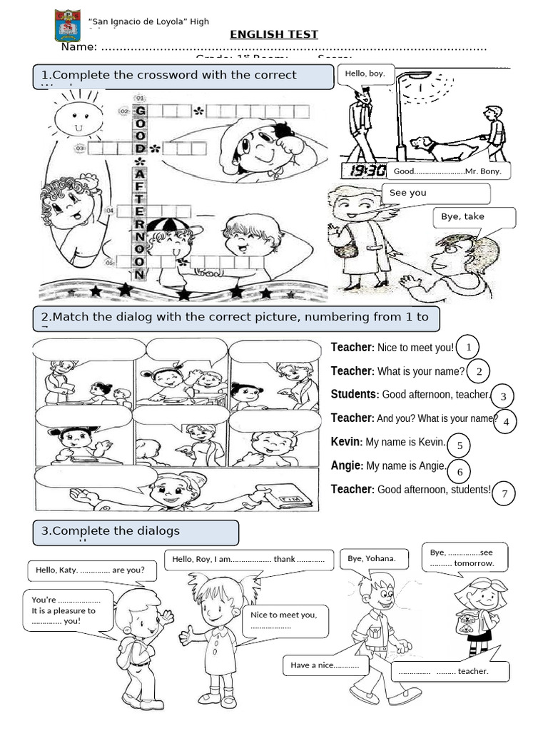 English Test for 1st Grade Students | PDF