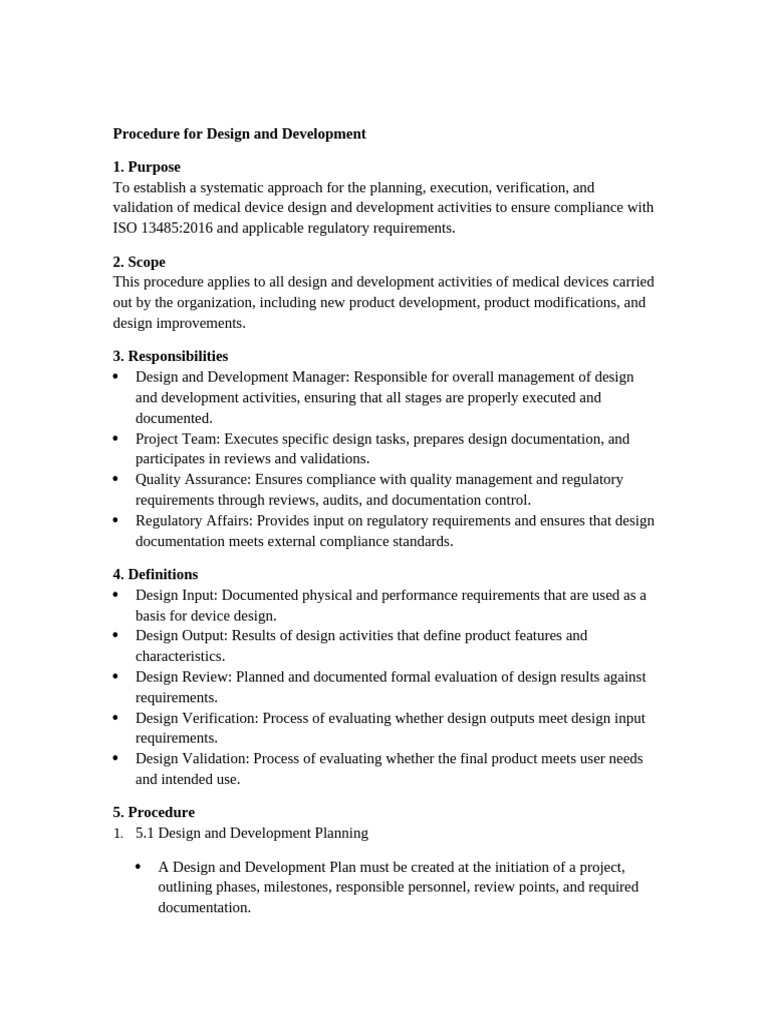 Procedure For Design and Development | PDF | Verification And ...