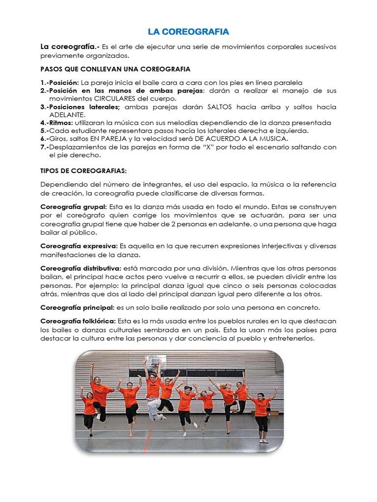 Pasos para Coreografía Principal | PDF | Coreografía | Bailes