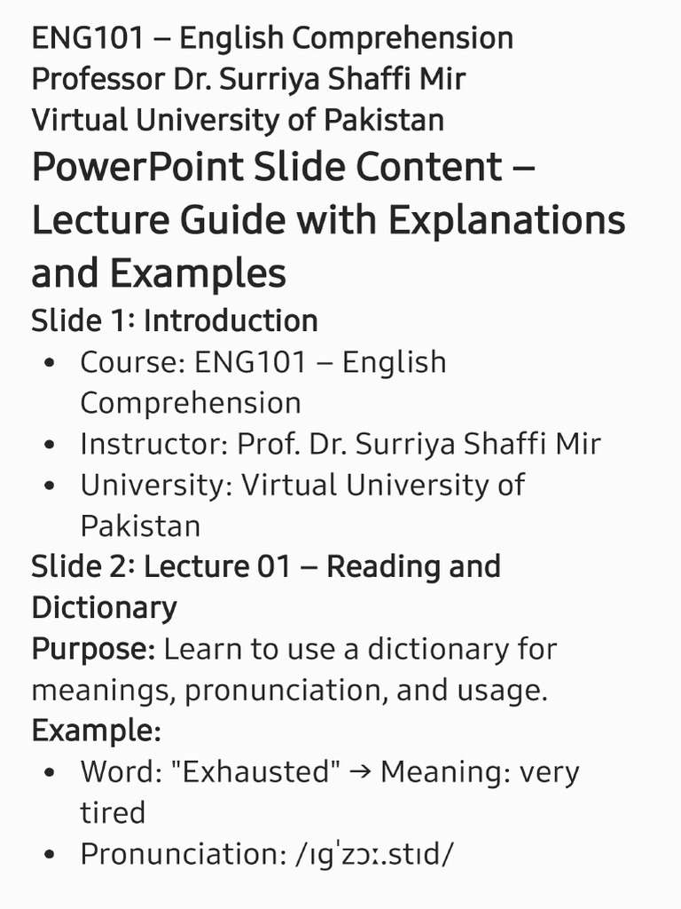 ENG101 - English Comprehension Virtual University - 250526 - 102445 | PDF
