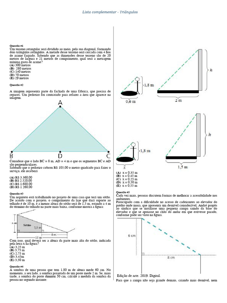 Questões sobre Triângulos e Geometria | PDF | Triângulo | Energia eólica