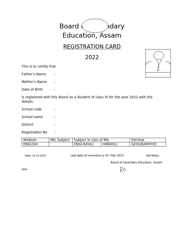 Class 9 Registration Card 2022 | PDF