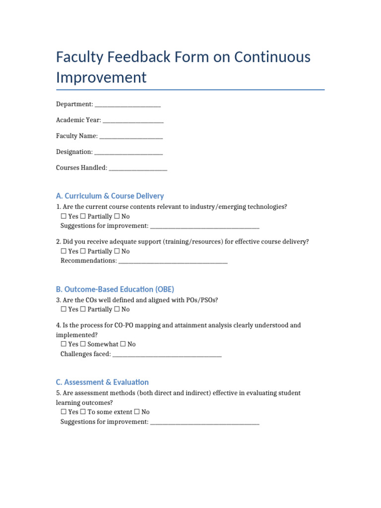 Faculty Feedback Form for Improvement | PDF