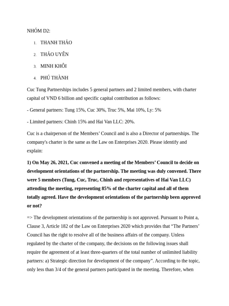 Nhã M D2 Luáº T Doanh Nghiá P Pdf Partnership General Partnership