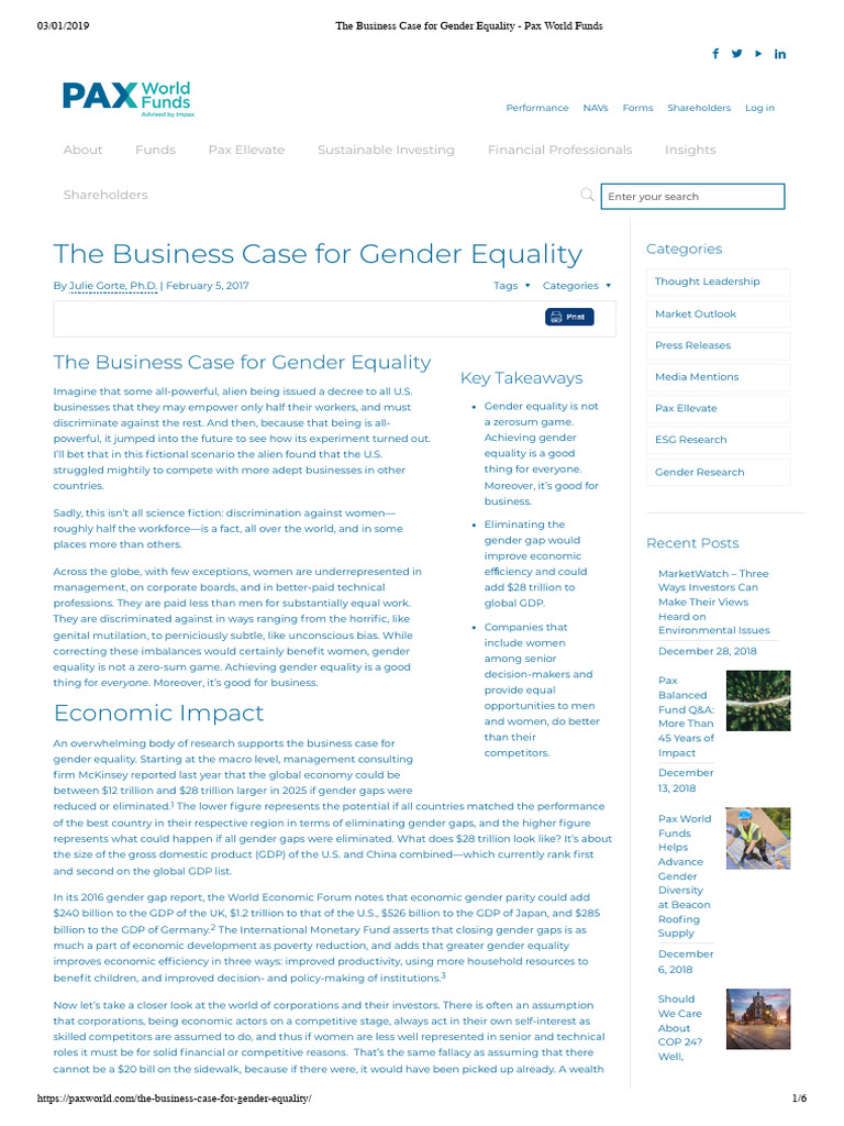 PaxThe Business Case For Gender Equality - Pax World Funds | PDF | Risk ...