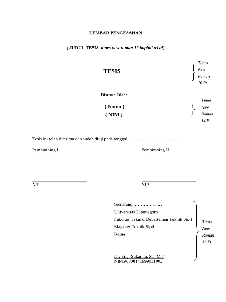 Lembar Pengesahan Tesis Magister Teknik Sipil | PDF