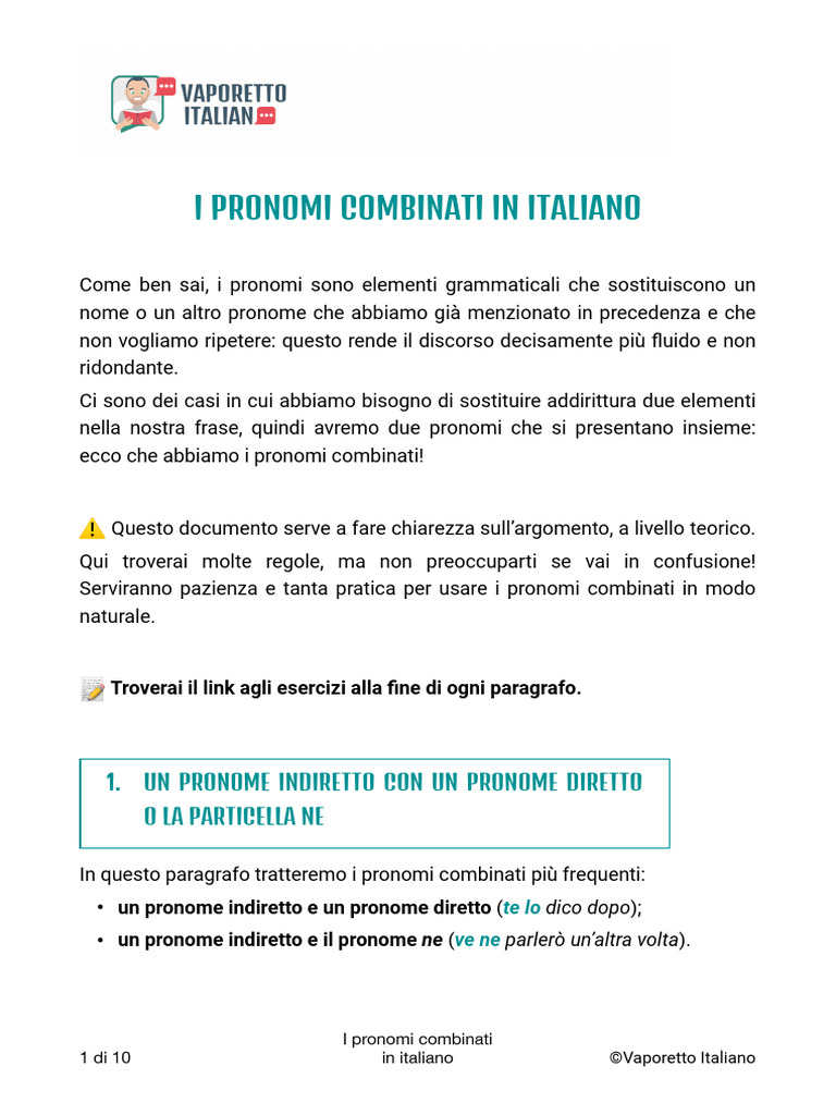 I Pronomi Combinati in Italiano - New | PDF