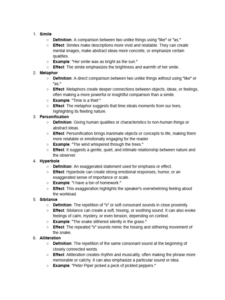Literary Techniques and Their Effects | PDF | Metaphor