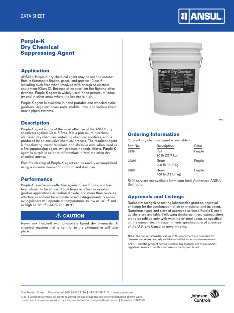 Purple-K Dry Chemical Fire Agent | PDF | Chemistry | Chemical Substances