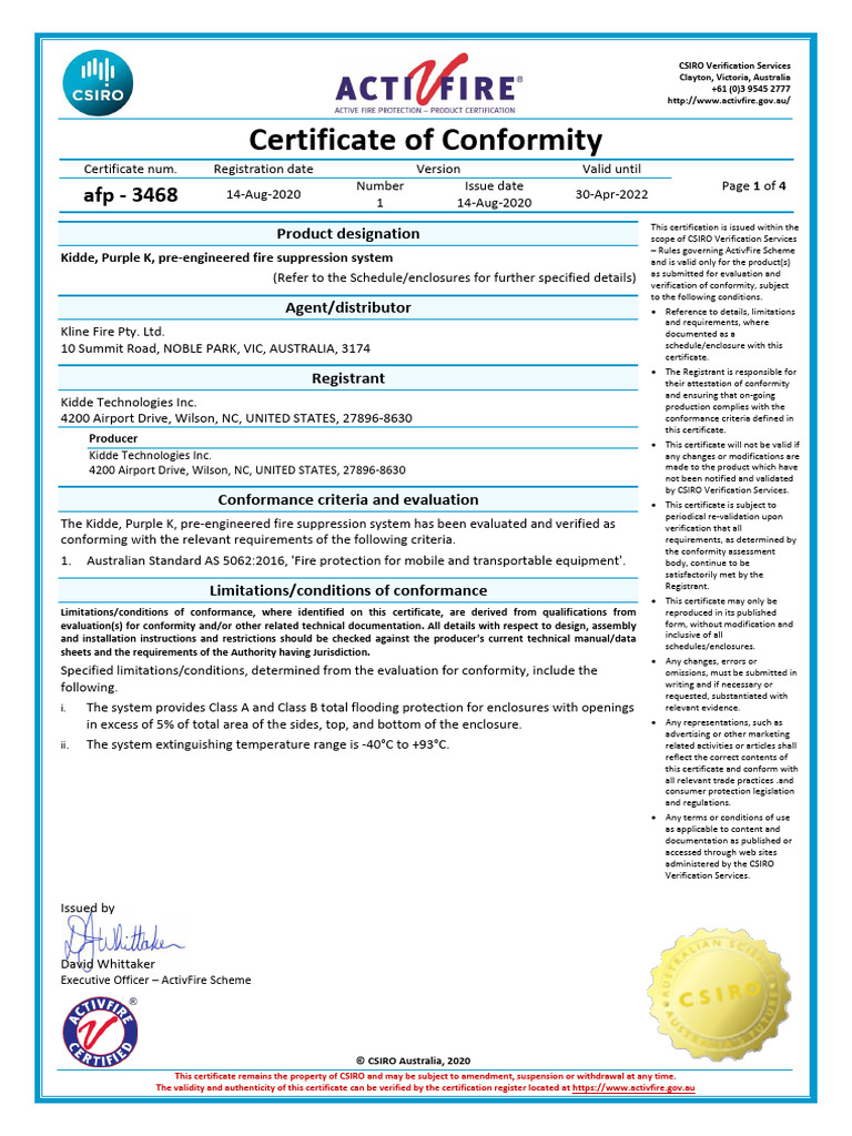 Kidde AS 5062 Certificate | PDF