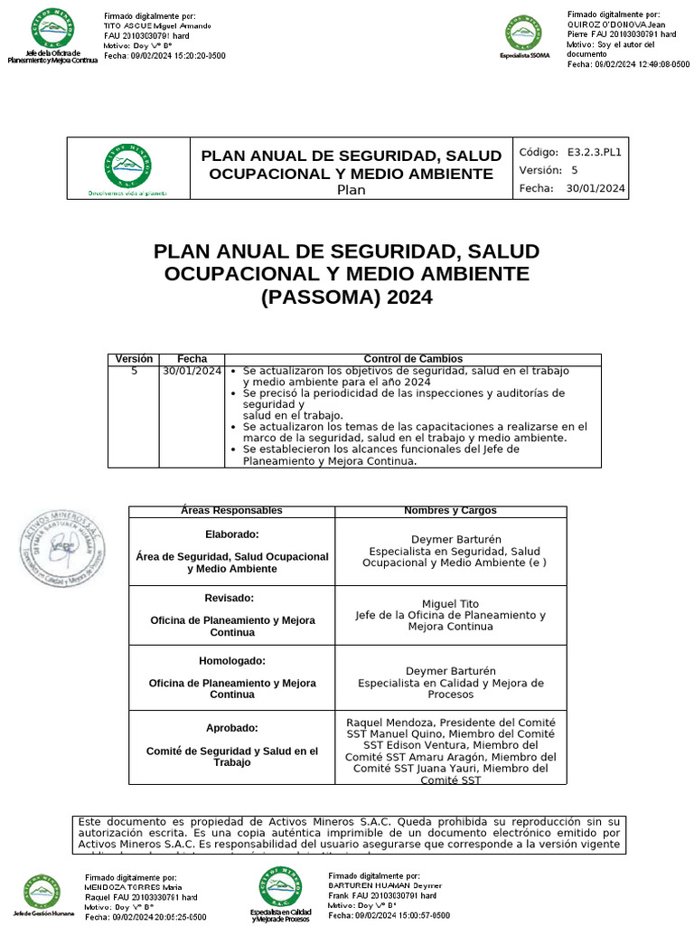 Plan Anual de SSOMA 2024 v05RRRR | PDF | Seguridad y salud ocupacional ...