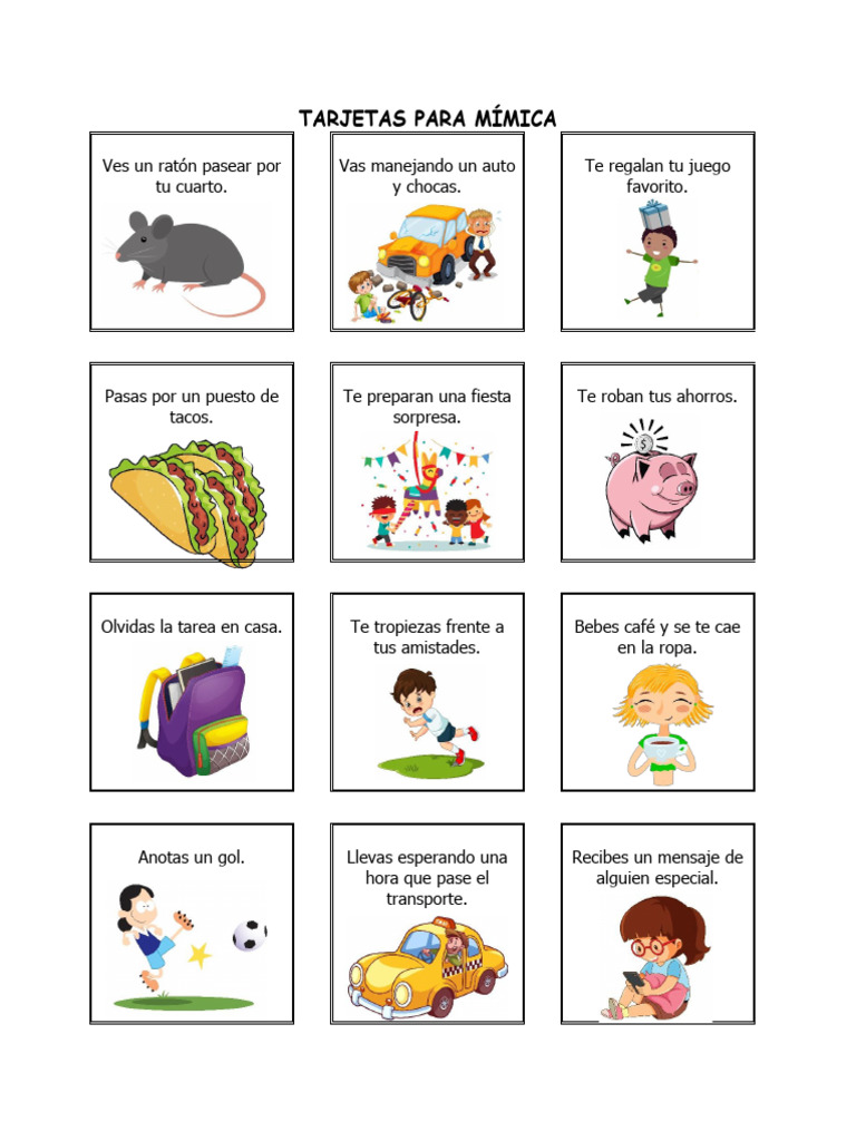 Tarjetas de Mímica para Jugar | PDF